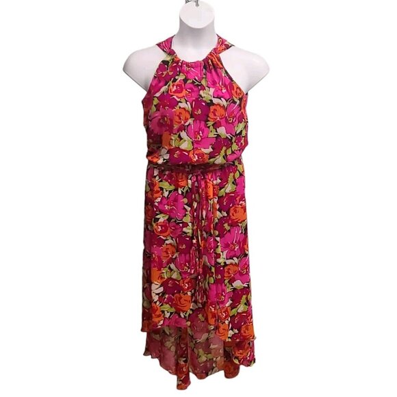 MSK Womans 8 Fuchsia Pink Floral Print Halter Neck Maxi Dress High Low H… - Picture 2 of 8